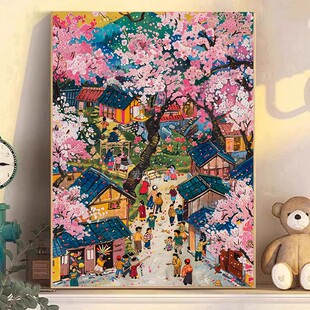 复杂高难度DIY粘贴钻方钻满钻钻石画钻石绣古代小镇街道春天风景