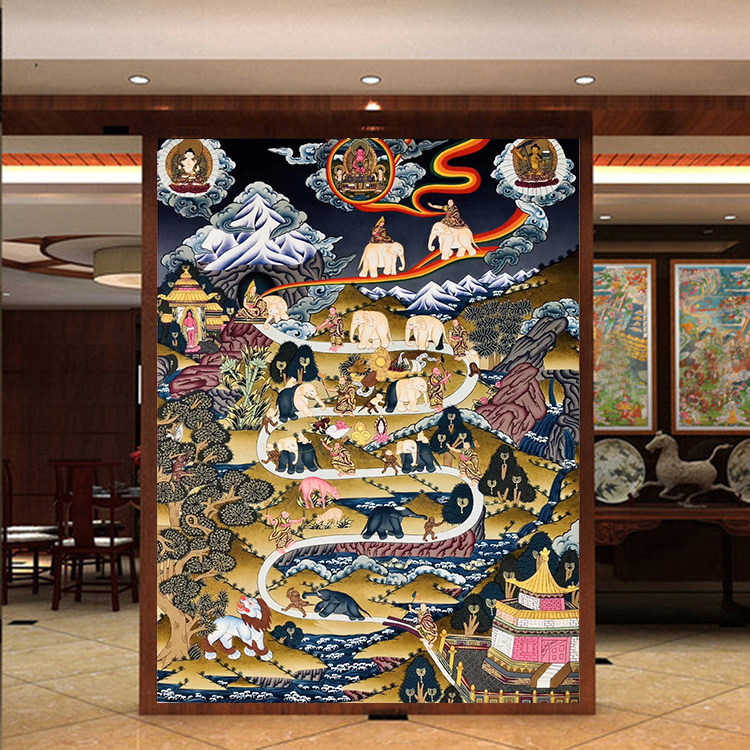 客厅新款diy方钻满钻钻石画唐卡调象图贴钻印花十字绣带钻砖石画