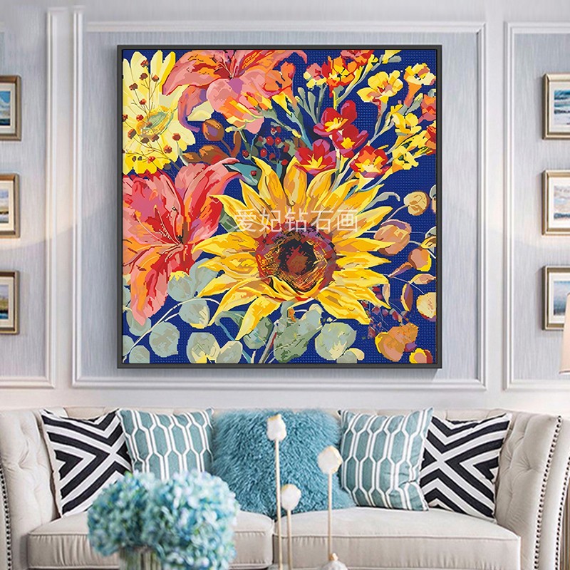 diy温馨风向日葵百合花朵钻石画