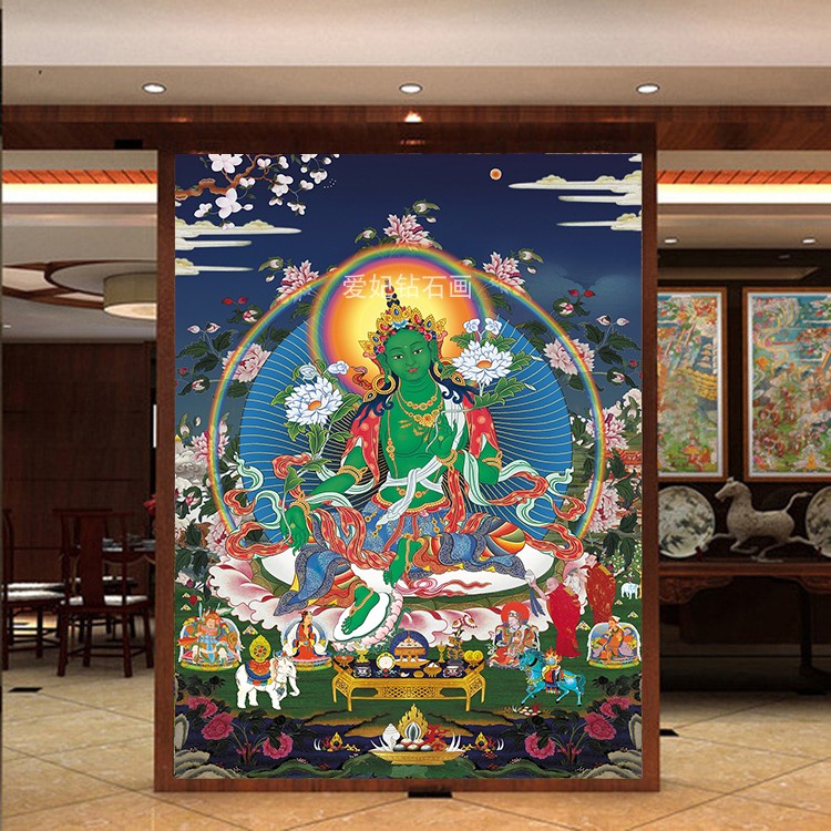 西藏DIY钻石画方钻满钻钻石绣唐卡21度母之绿度母贴钻镶钻十字绣