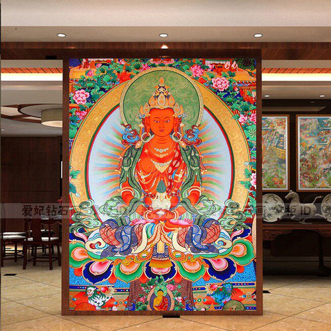 办公室DIY方钻满钻钻石画5D全贴钻点钻十字绣带钻唐卡长寿佛二