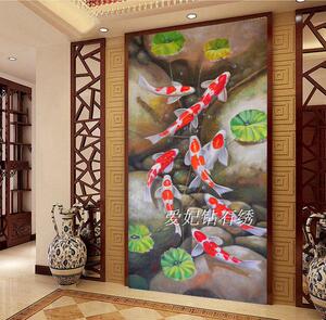 过道走廊楼梯十字绣带钻方钻满钻石画客厅简约现代九红鲤鱼图玄关
