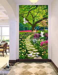 客厅走廊过道风景画贴钻十字绣满钻钻石画梅花鹿鲜花小道玄关竖版