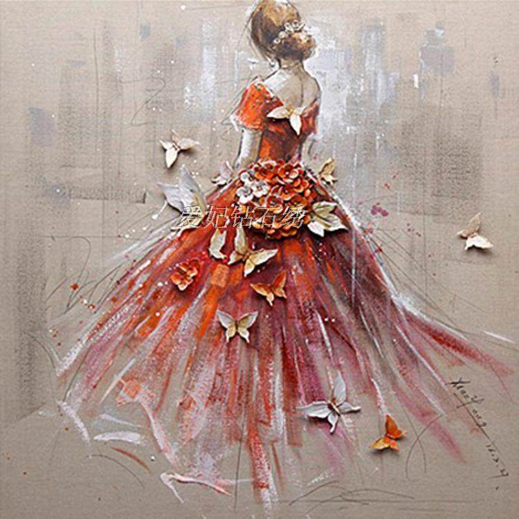 2023新款客厅现代简约diy沾贴方钻满钻钻石画十字绣婚纱美女背影