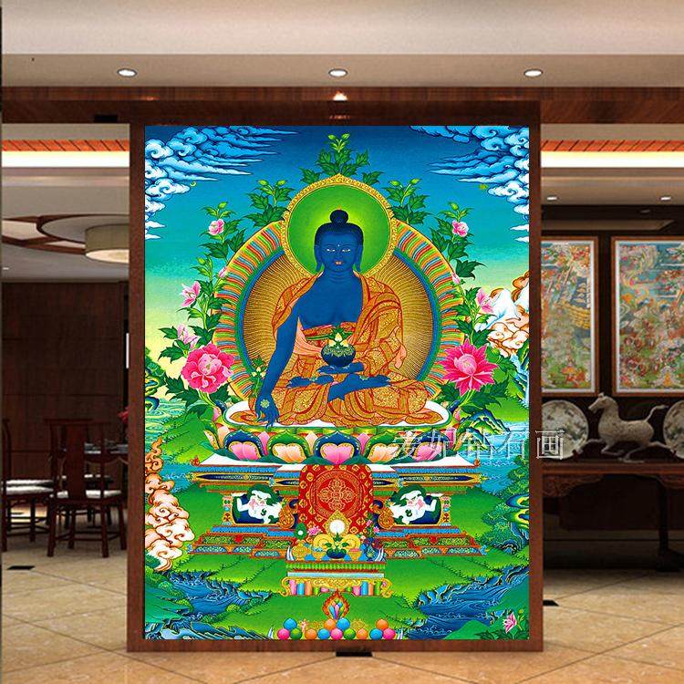 新款客厅佛堂diy方钻满钻钻石画贴钻印花十字绣唐卡蓝色药师佛像