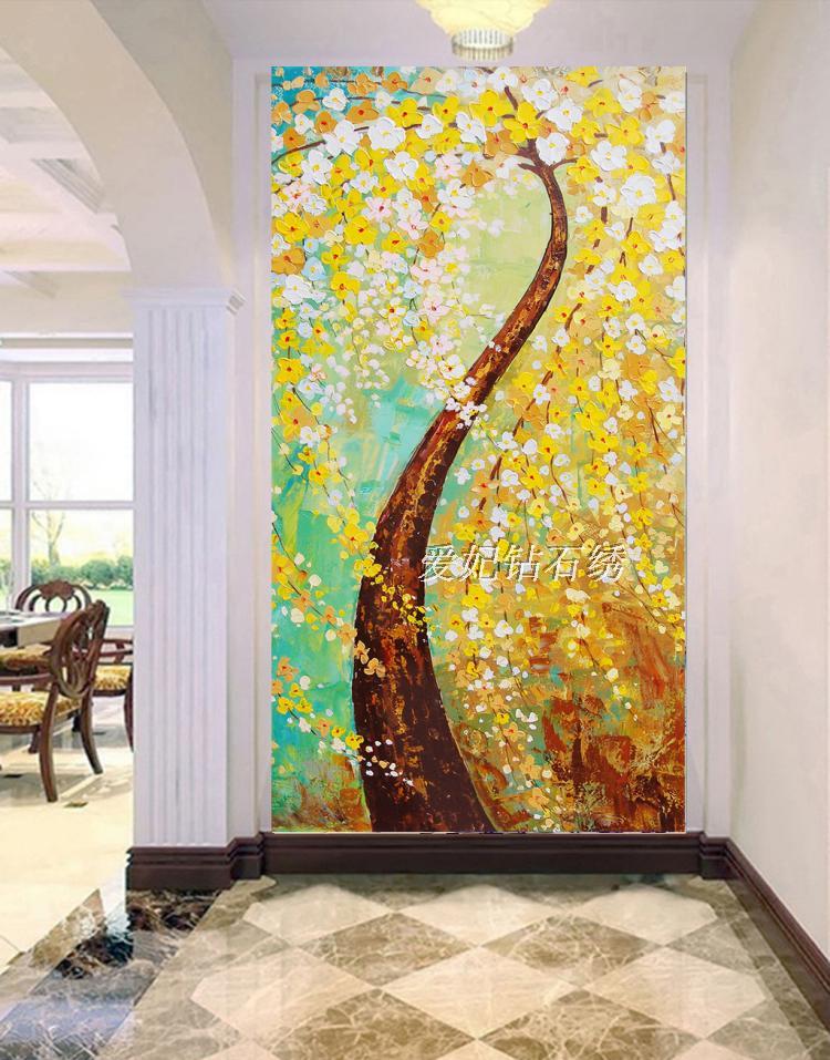 客厅走廊过道屏风方钻满钻钻石画点钻十字绣发财树摇钱树玄关竖版