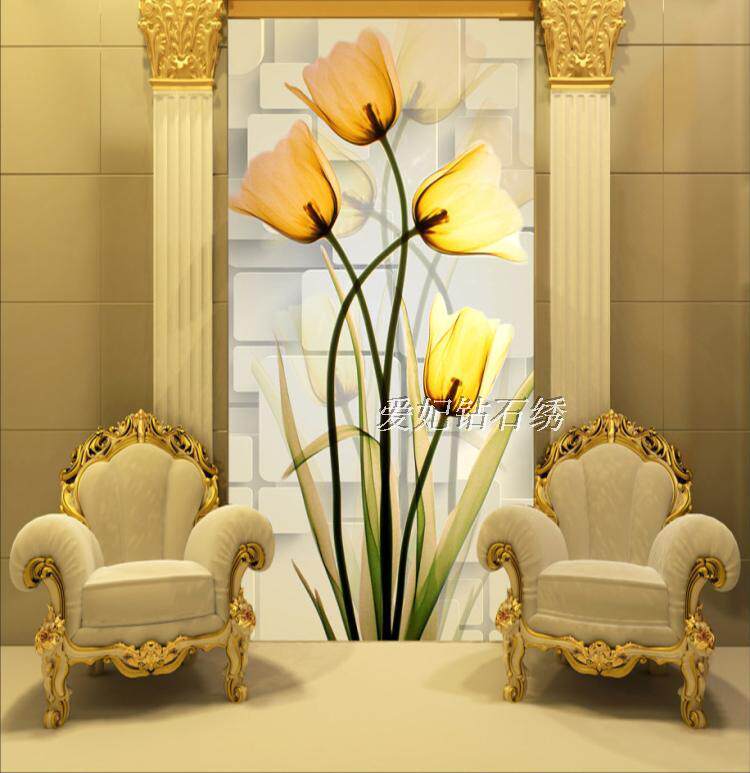 客厅简约现代竖版全贴钻砖石秀十字绣方钻满钻钻石画5D郁金香玄关