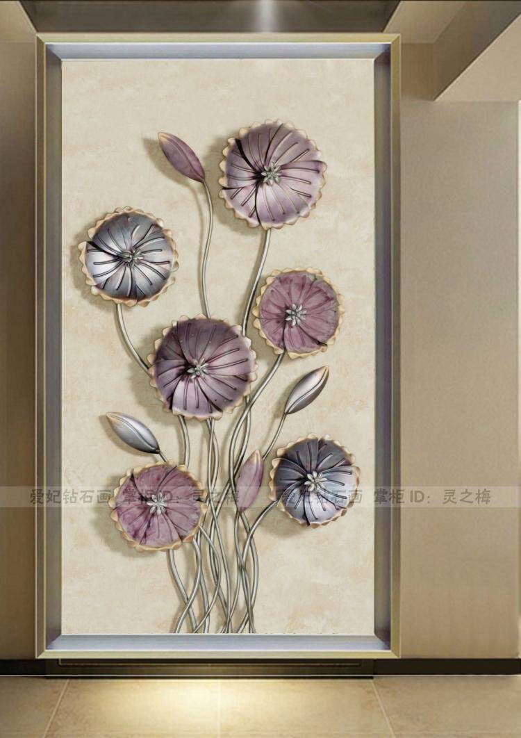 简约现代走廊DIY方钻满钻钻石画手工贴钻十字绣立体3d向日葵玄关