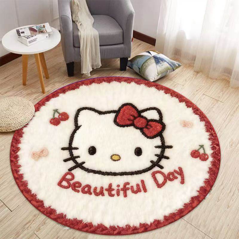 HelloKitty地垫圆形卧室床边毯客厅地毯电脑椅可爱卡通防滑地垫,居家布艺,入户地垫,淘宝优惠券,粉丝福利购,淘宝优惠卷