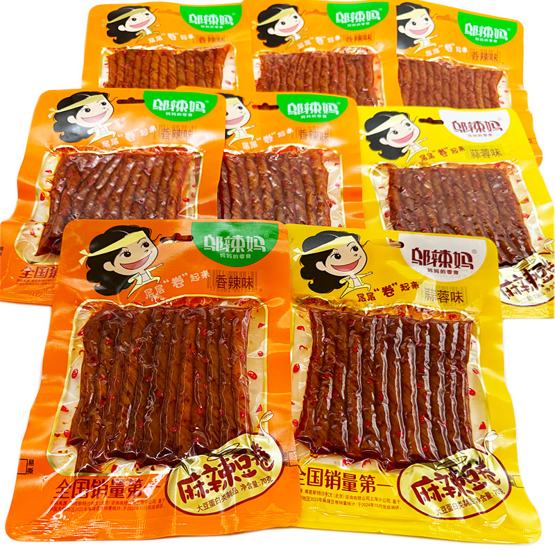 邬辣妈辣条麻辣豆卷湖南豆筋零食小吃解馋大包批发蒜蓉香辣味70g