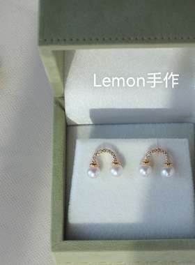 S925银耳环ins小众设计天然珍珠彩虹桥双珠耳钉高级感百搭气质女