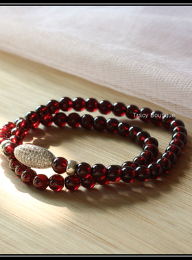 原创设计925银天然石榴石手链女