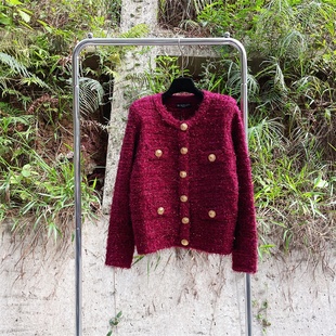 小香风金属扣亮丝流苏垫肩外套女气质名媛高级感针织开衫 上衣秋冬