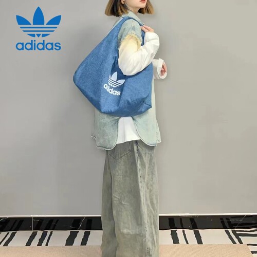 阿迪达斯大容量男女单肩包购物包