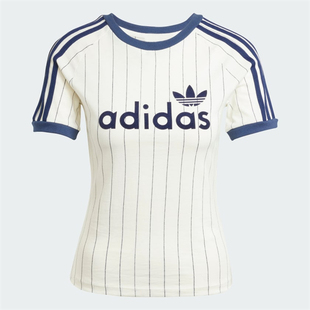 adidas/阿迪达斯三叶草复古时尚女款修身圆领短袖T恤JC7705