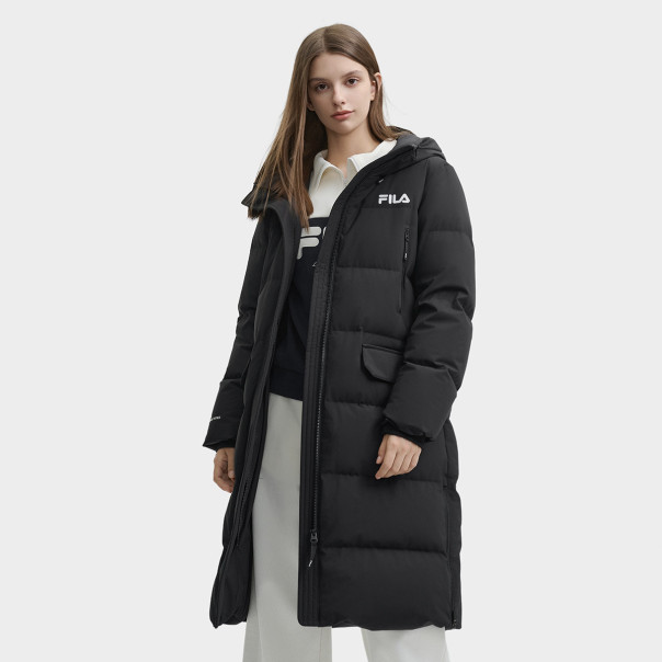 FILA 斐乐女装长款羽绒服休闲舒适保暖连帽长袖外套F11W449906F