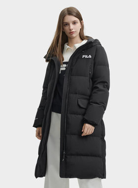 FILA 斐乐女装长款羽绒服休闲舒适保暖连帽长袖外套F11W449906F