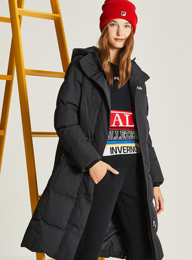FILA/斐乐女子羽绒服连帽保暖长款羽绒服简约百搭耐看F11W349924F