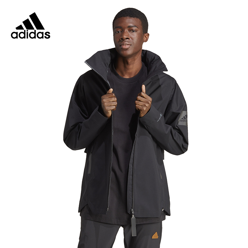 Adidas阿迪达斯秋季新款男士宽松防水运动休闲连帽夹克外套HT8770