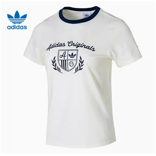 Adidas/阿迪达斯三叶草女士复古印花运动短袖T恤JM8010/JM8009
