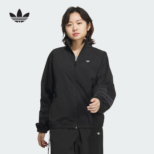 阿迪达斯三叶草新款女子梭织夹克拉链休闲外套舒适JD6385JD6386
