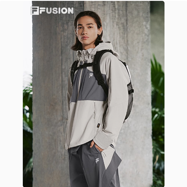 斐乐FILA潮牌梭织薄款外套男时尚休闲拼色连帽上衣T11M511702F