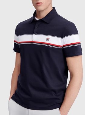FILA/斐乐男透气休闲短袖POLO衫夏季新款翻领条纹T恤F11M321105F