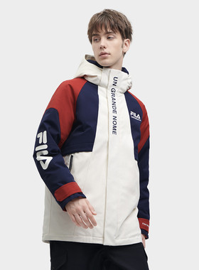 FILA 斐乐 男子羽绒服男子宽松撞色拼接中长款羽绒服F11M349901F