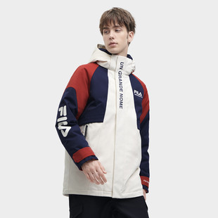 FILA 斐乐 男子羽绒服男子宽松撞色拼接中长款羽绒服F11M349901F