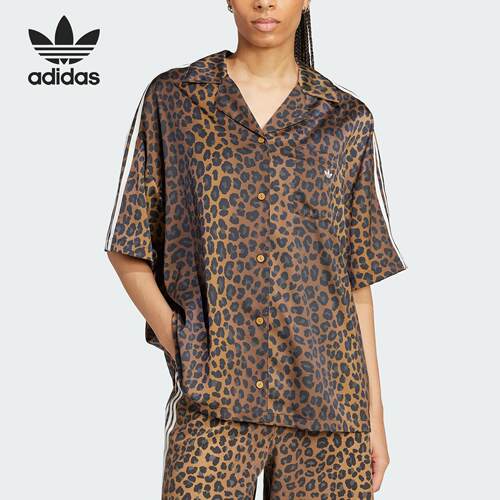 Adidas/阿迪达斯三叶草女士豹纹缎面时尚翻领衬衫KA2678KA2673