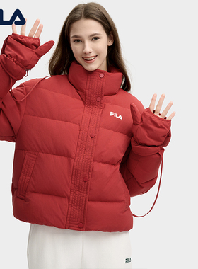 FILA 斐乐女子新春2025时尚休闲舒适红色带手套羽绒服F11W518905F