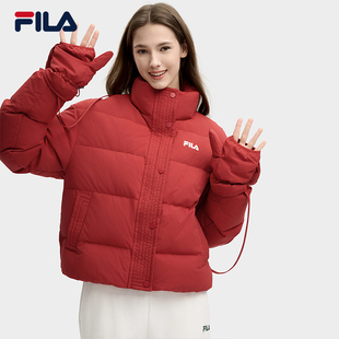 FILA 休闲舒适红色带手套羽绒服F11W518905F 斐乐女子新春2025时尚