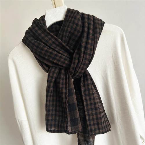 24新款复古黑咖色格子围巾