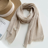纯色丝巾护颈椎小围脖春秋冬天短款 百搭秋季 棉麻围巾女薄款 纱巾