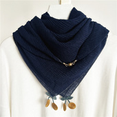 冬季 围巾女款 2025新款 棉麻丝巾方巾磁吸扣三角巾领巾褶皱围脖披肩