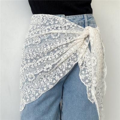 甜美蕾丝三角巾系腰法式风屁帘叠穿腰巾腰间装饰腰封丝巾腰带围巾