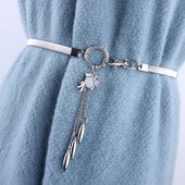 流苏金属腰链弹力松紧女士百搭时尚 饰连衣裙韩国细腰带银色 镶钻装