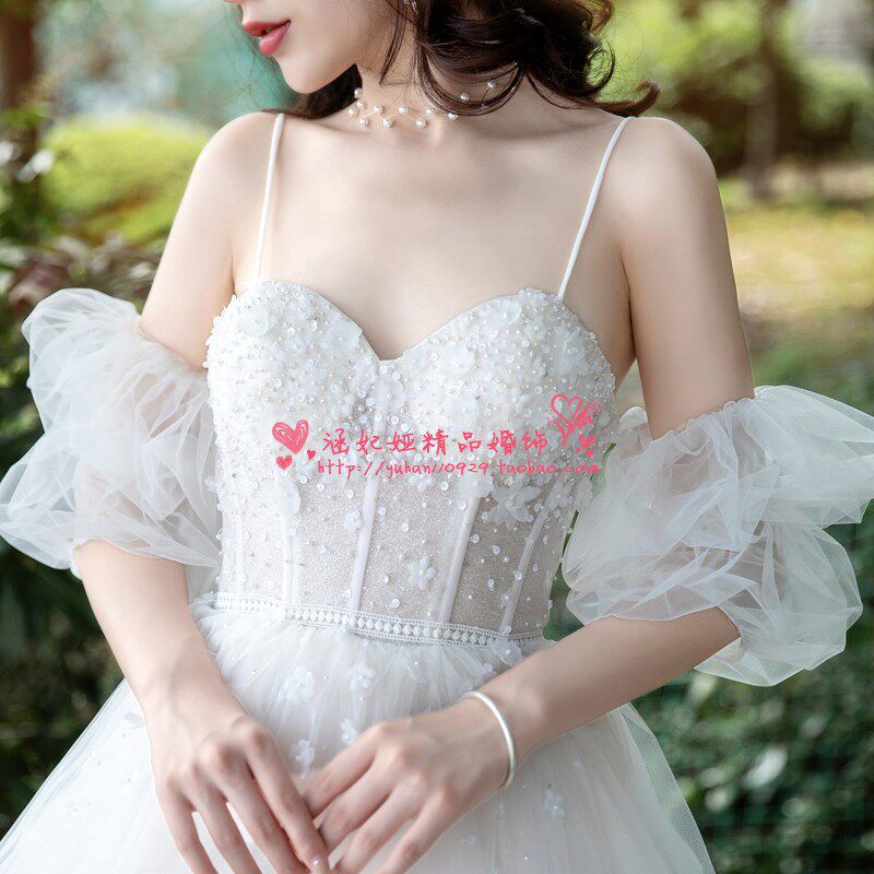 HAN FEIYA BRIDAL WEDDING SHORT WEDDING DRESS SLEEVES SOFT MESH PUFF SLEEVES SLIM FAIRY DETACHABLE SLEEVES