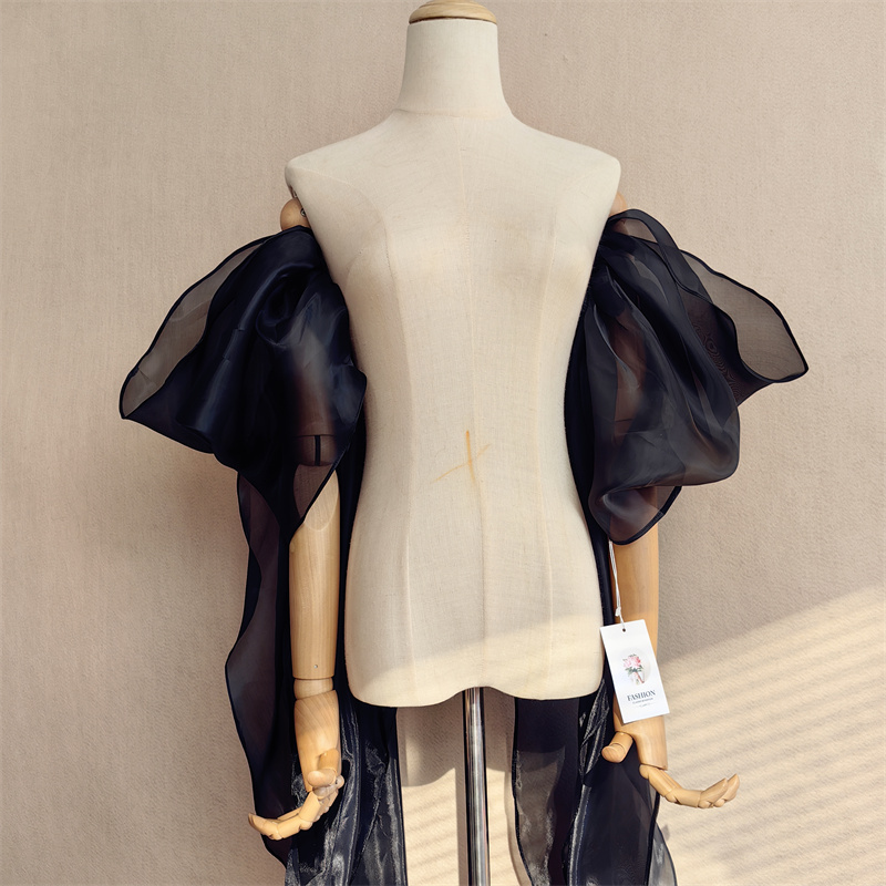 2024新版欧根缎飘带手袖黑色白色韩版仙气表演服饰影楼拍照袖子