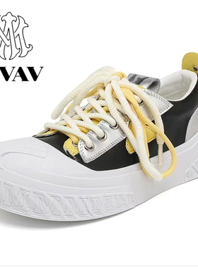 (开播福利)2026新款圆头小白鞋女双色鞋带布鞋设计帆布鞋60738