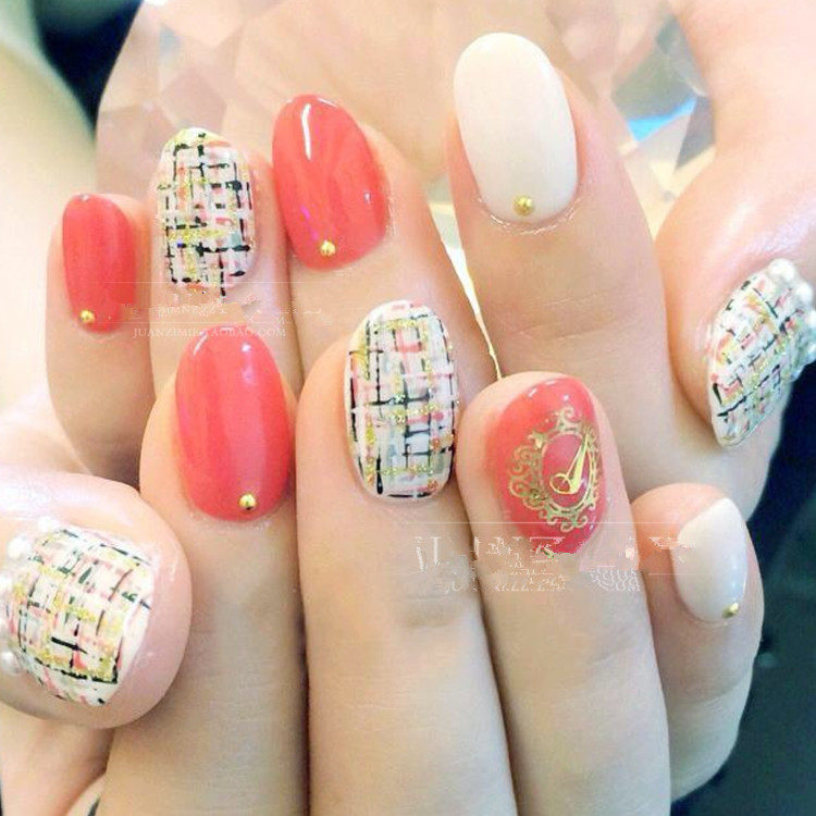 小蔚】冬季复古纹美甲贴纸水印指甲油贴花韩国日本优雅毛衣呢子格