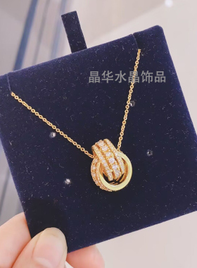 女时尚金色项链双环转运珠锁骨链