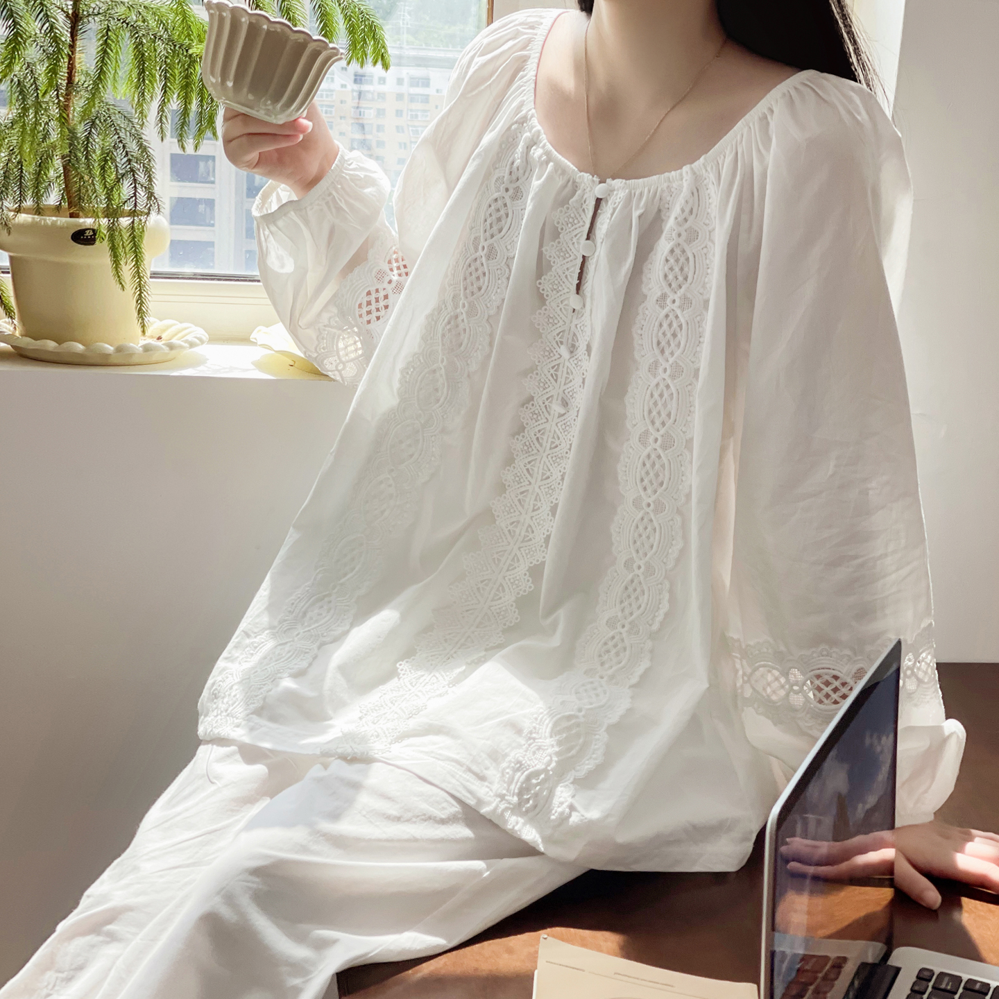 BIEN韩版睡衣女春秋季2025年新款家居服可外穿公主宫廷风套装纯棉