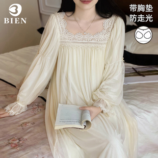 BIEN带胸垫网纱睡裙女春秋季 宫廷 新款 甜美公主风家居服莫代尔法式