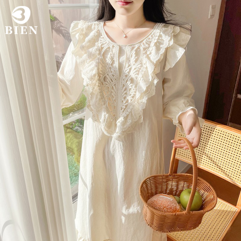BIEN韩版睡裙女秋冬季2025新款甜美可爱公主风家居服可外穿宫廷风