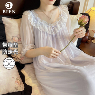 BIEN带胸垫法式 甜美公主风家居服可外穿莫代尔 网纱睡裙女夏季 新款