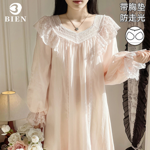 BIEN纯棉睡裙女春秋季 宫廷风带胸垫可外穿家居服高级感公主风 法式