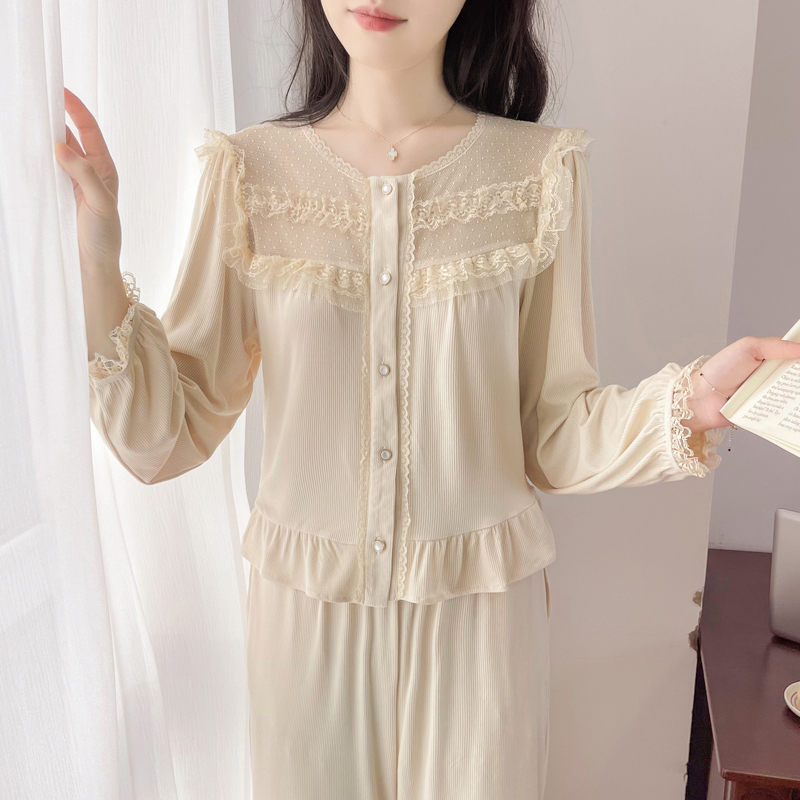花边拼接莫代尔睡衣套装女
