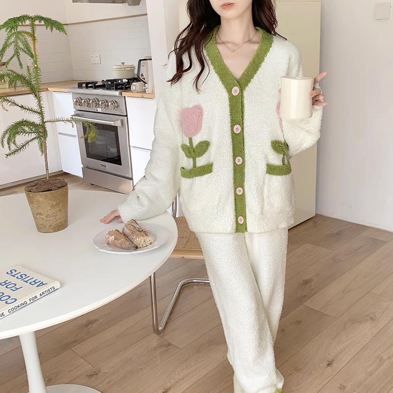 2025年新款半边绒睡衣女冬季甜美可爱甜美公主风保暖可外穿家居服