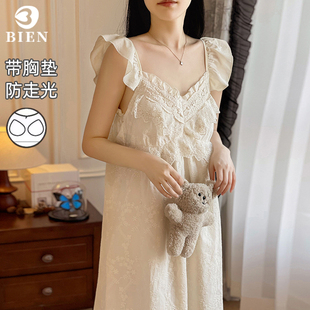 新款 BIEN带胸垫纯棉睡裙女夏季 甜美可爱公主风家居服全棉吊带睡衣